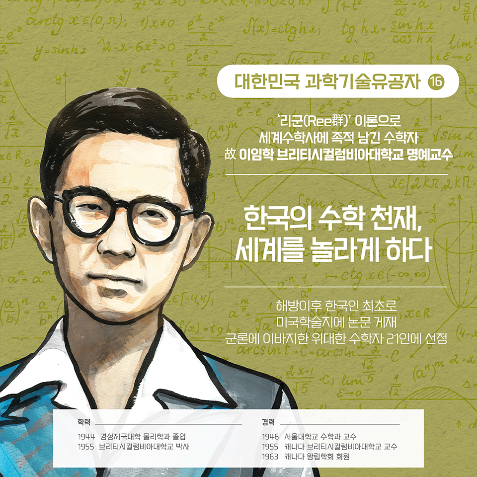 해방이후 한국인 최초로 미국학술지에 논문 게재 군론에 이바지한 위대한 수학자 21인에 선정